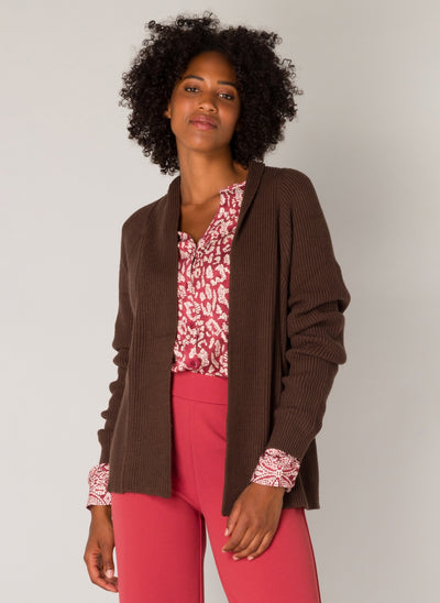 Pelin Cardigan in Rosewood and Chocolate Brown