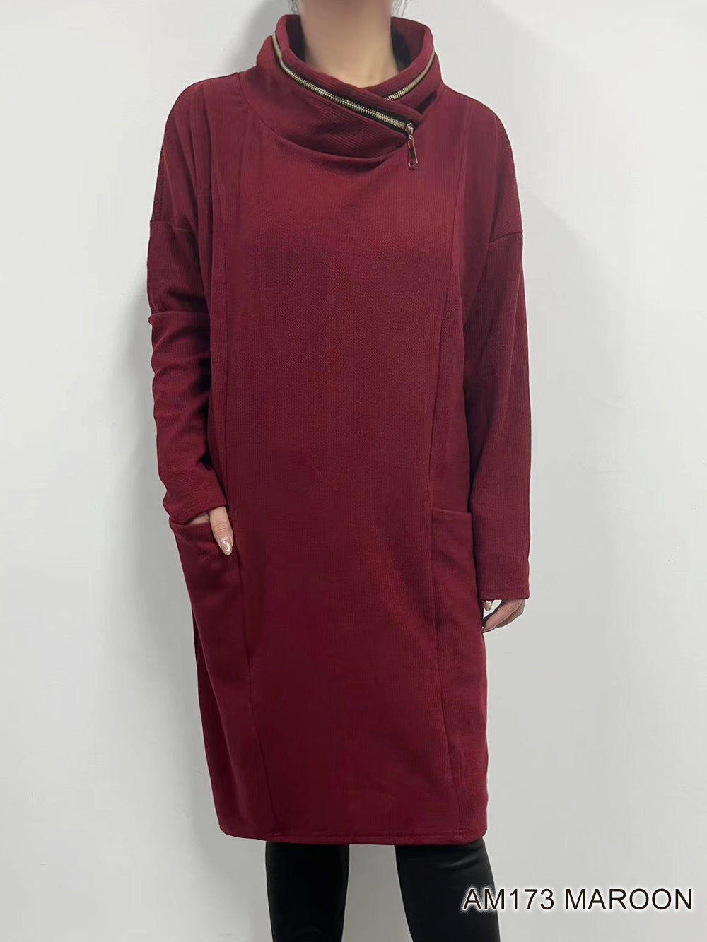 Zipper Cowl Dolman Dress 2 colours