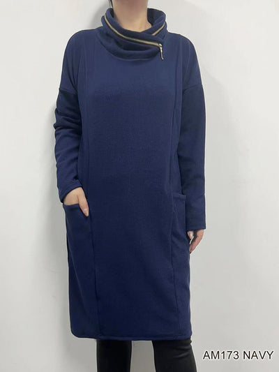 Zipper Cowl Dolman Dress 2 colours