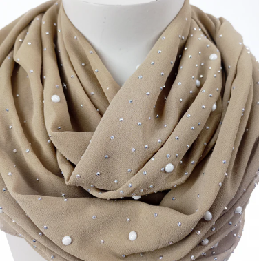 Pearl and Sequin Embellished Scarves - Six Colours