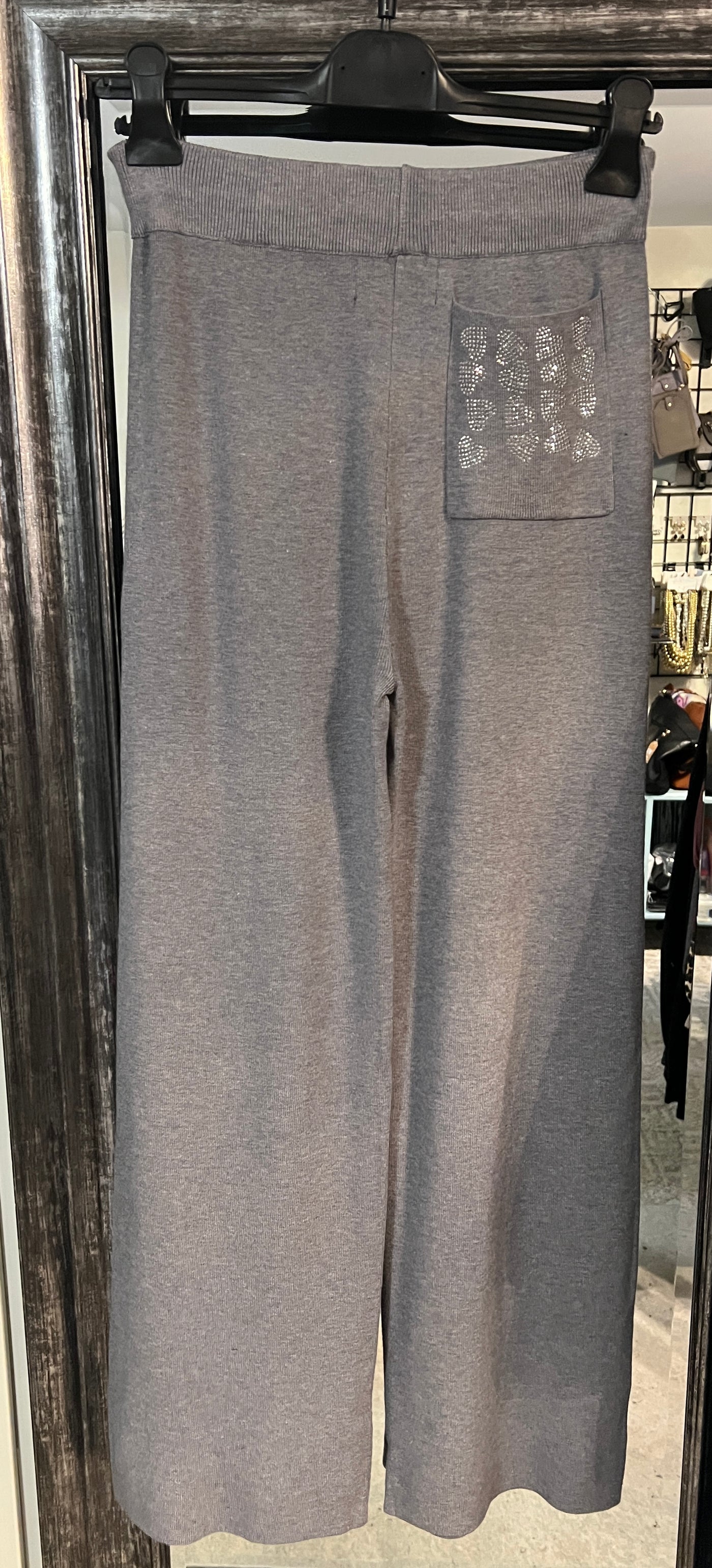 Wide leg Knit Pant with Crystal Heart Pocket