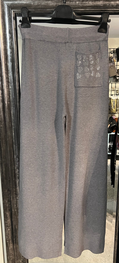 Wide leg Knit Pant with Crystal Heart Pocket