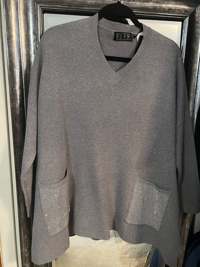 Soft V-Neck Tunic with Crystal Pockets  3 colours