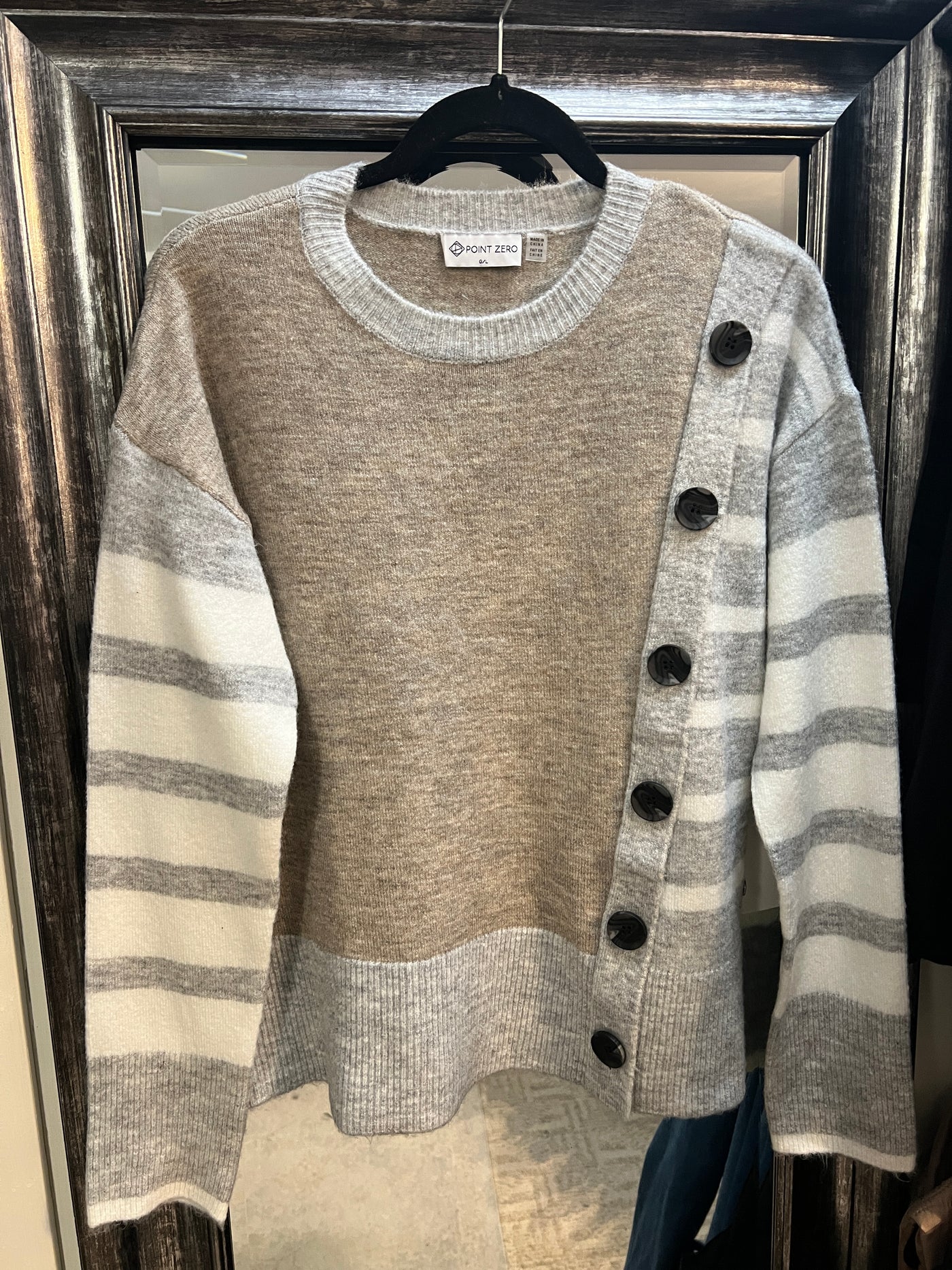 Contrasting Sleeve  and  Button detail Sweater