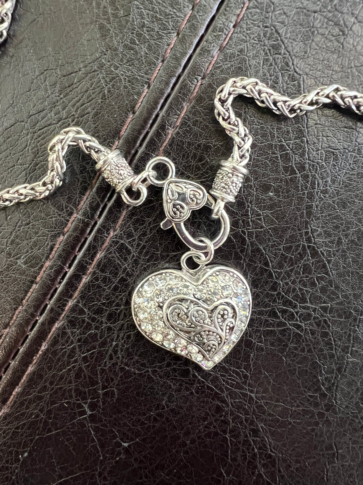 Silver Embellished Heart Necklace and Earring Set