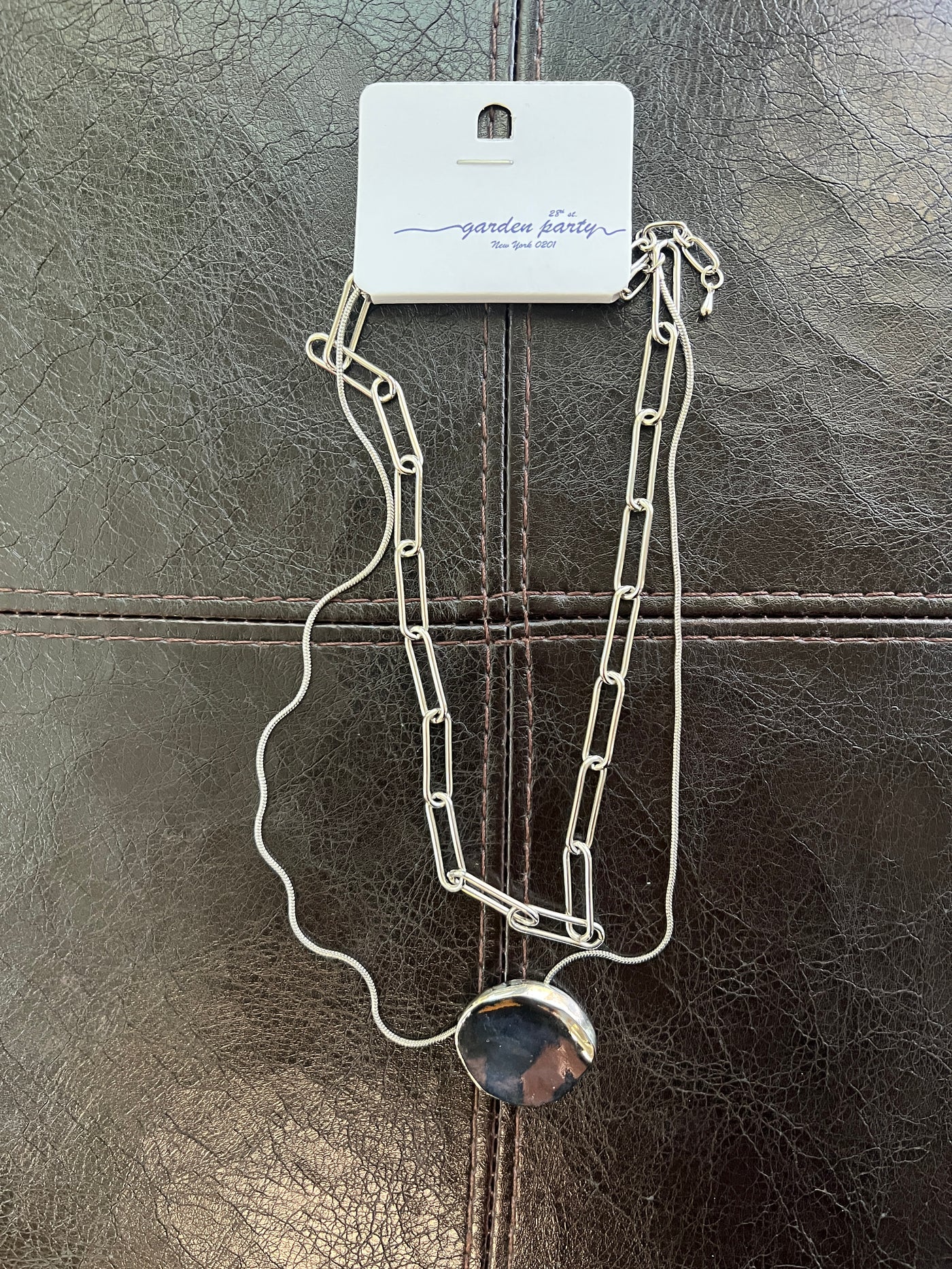 Double Chain Pounded Metal Necklace