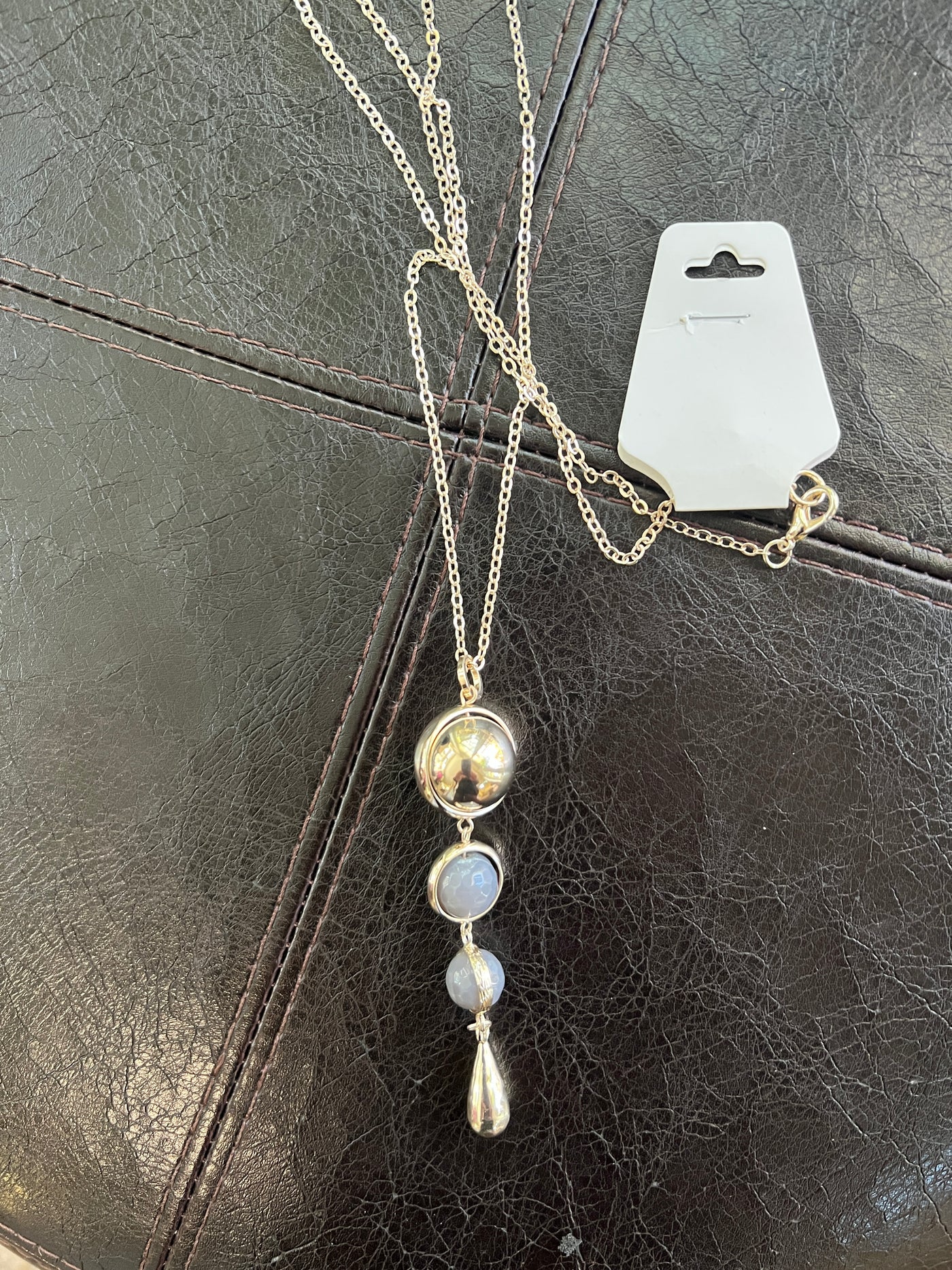 Three Sphere Grey and Gold Long Necklace