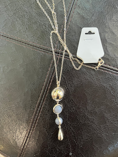 Three Sphere Grey and Gold Long Necklace