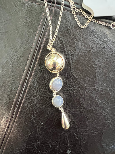 Three Sphere Grey and Gold Long Necklace