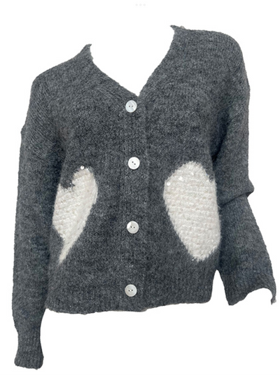 Knit Cardigan with Sequined Hearts - Destination Wear by Point Zero  (Holiday)