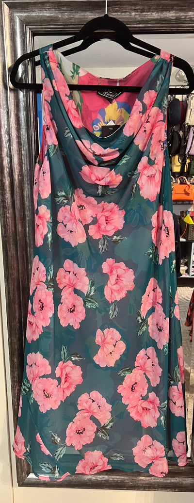 Reversible Dress with Cowl Neck Green  and Pink