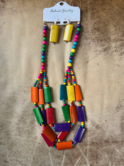 Wooden Bead Necklace Set
