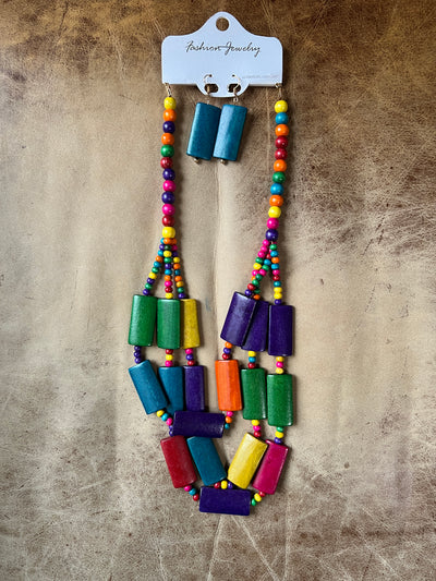 Wooden Bead Necklace Set