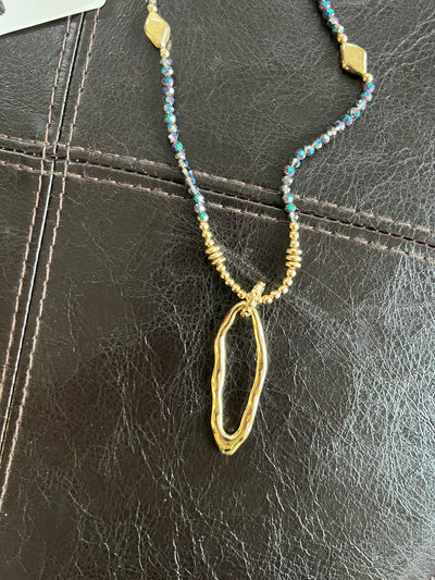Iridescent Blue and Gold Necklace