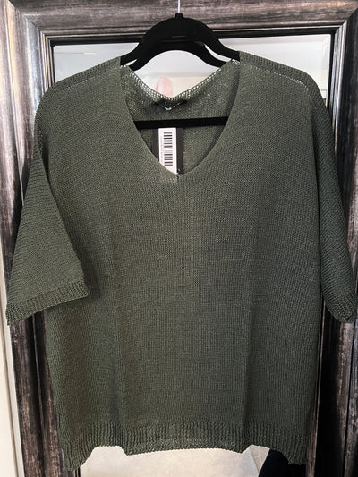 Short Sleeved V-Neck Sweater - Two Colours