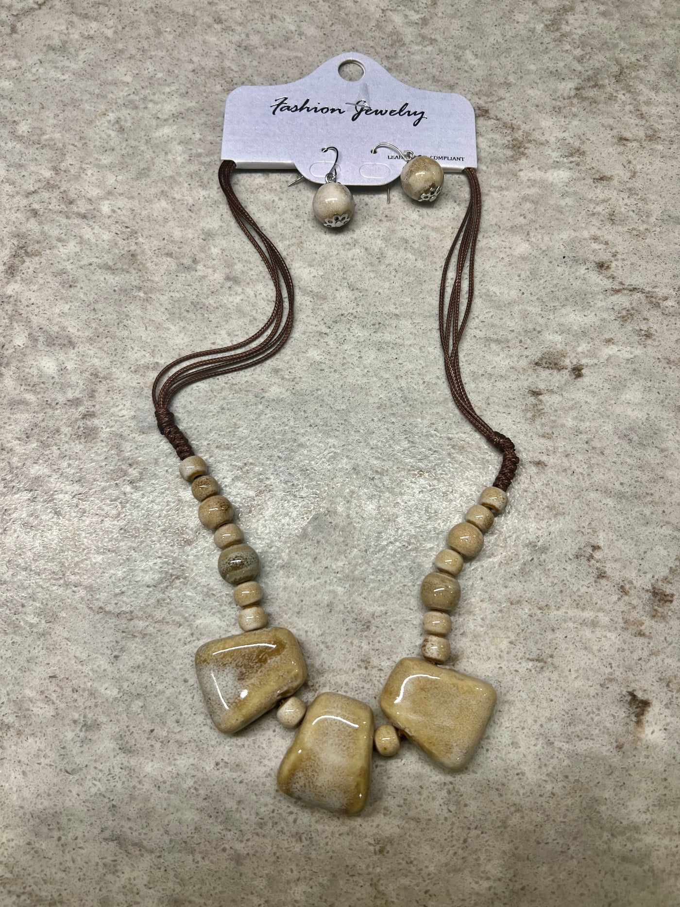 Glazed adjustable necklace with matching earings 2 colours