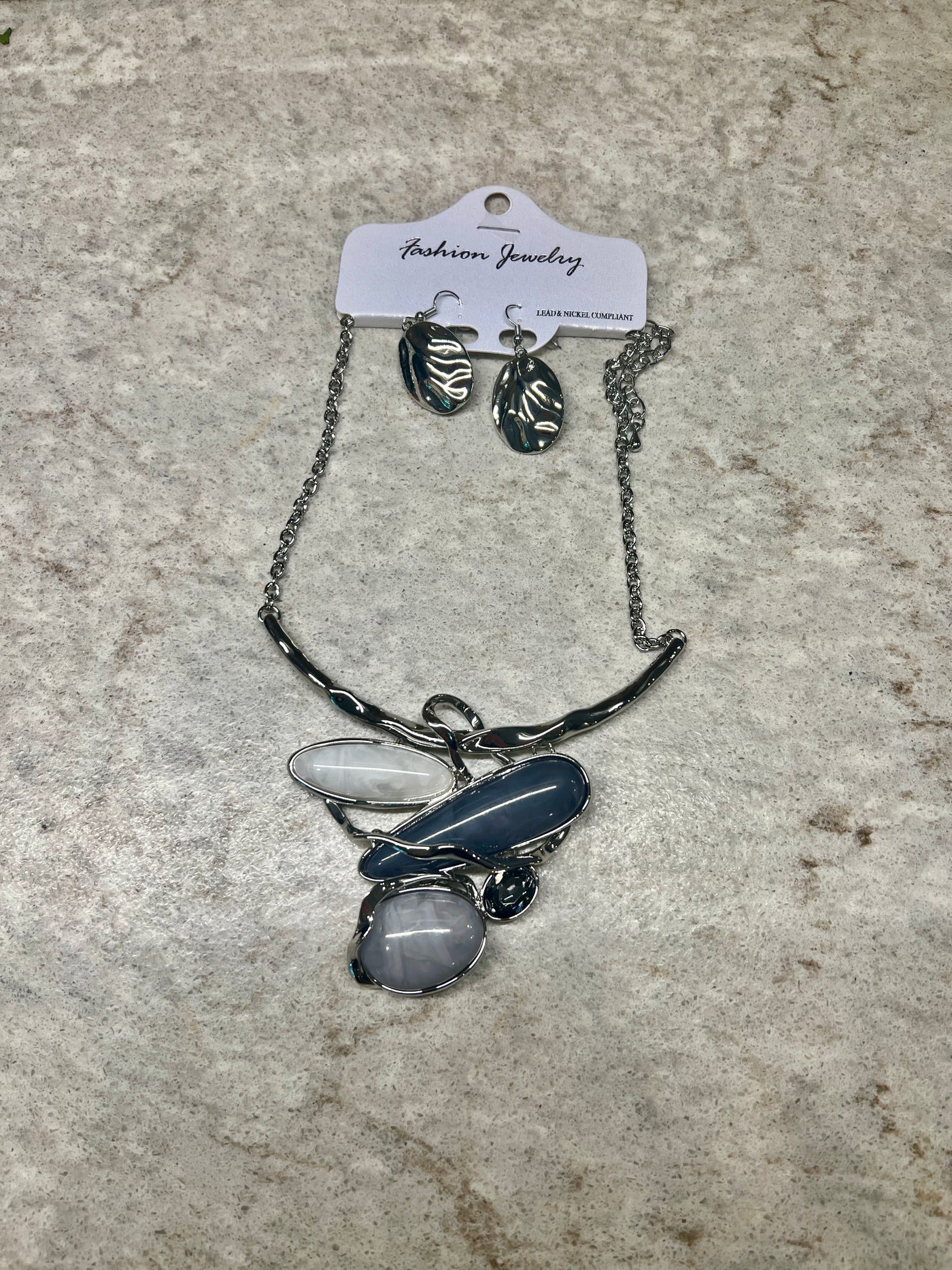 Silver & grey abstract necklace with matching earings