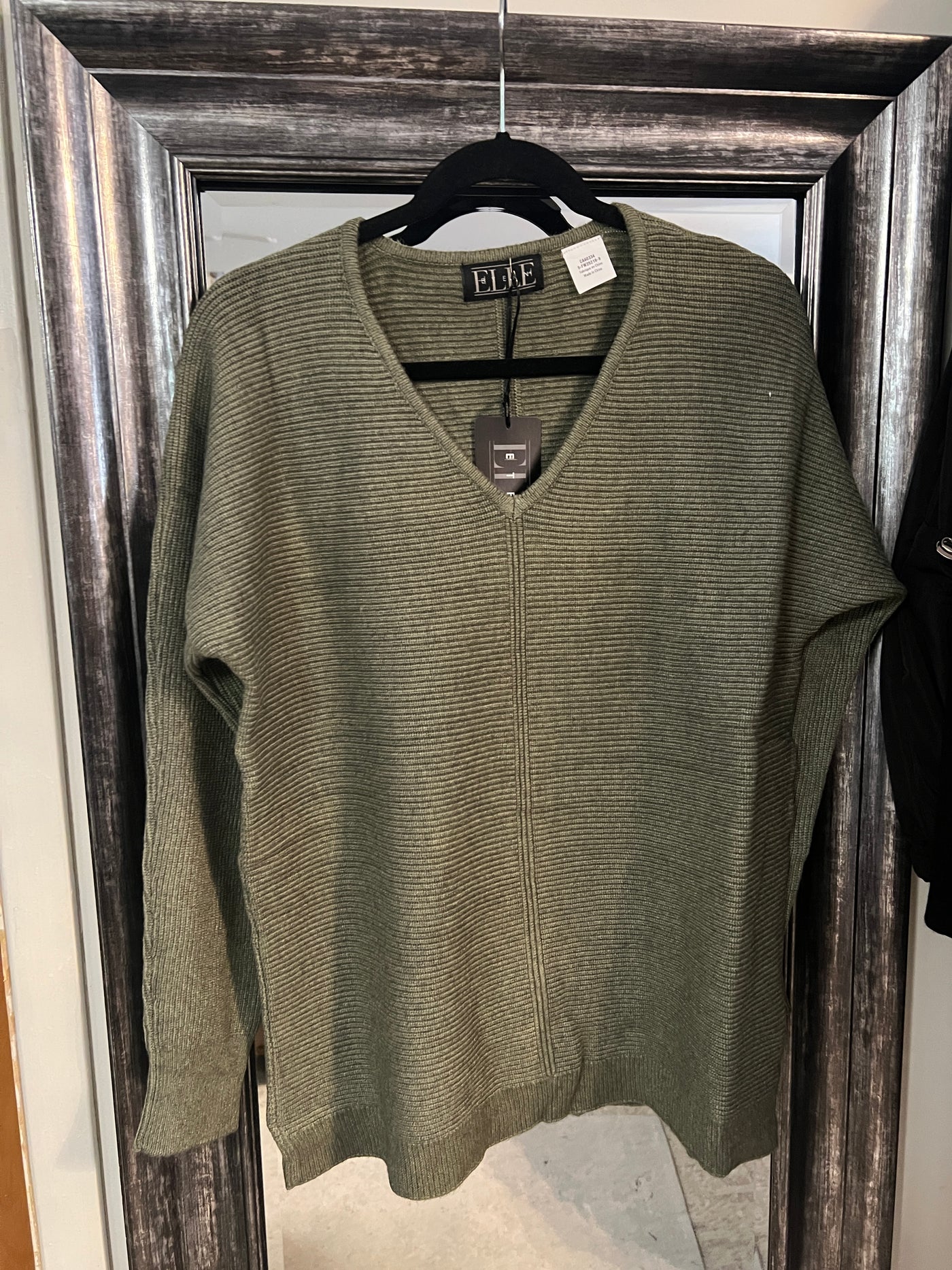 Olive Ribbed Knit Sweater