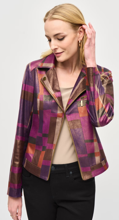 Geometric Faux Suede Motto Jacket- Joseph Ribkoff