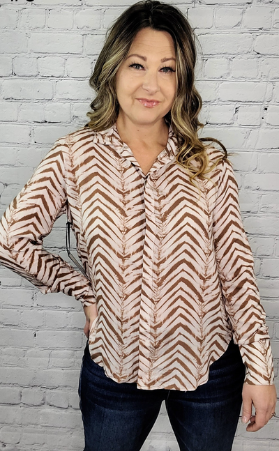 Caramel & White Chevron blouse