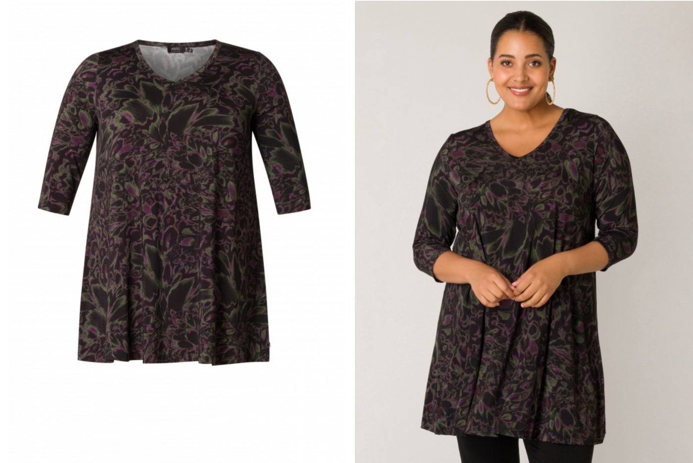 V-Neck Tunic, black Multi - Ankaria