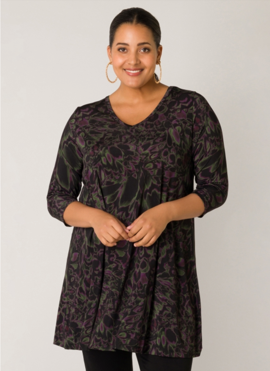 V-Neck Tunic, black Multi - Ankaria