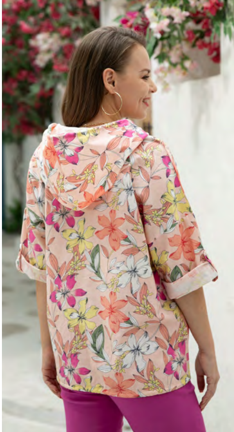 Cotton linen zippered jacket 4 choices 2 floral, 2 abstract