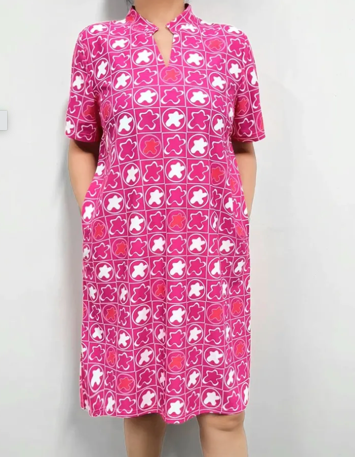 Short sleeve V- neck dress Sun SAFE ultraviolet fabric 2 colours