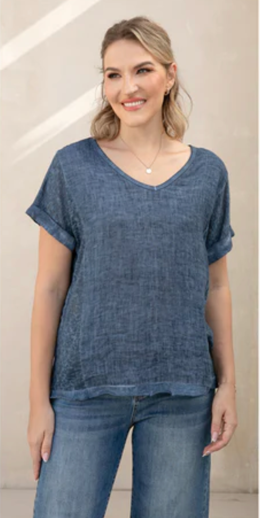 Breezy V- Neck Linen Tee