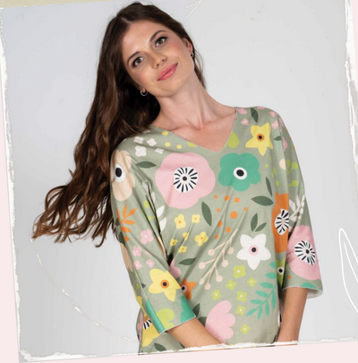 Flower Power 3 quarter sleeve tee  Cotton