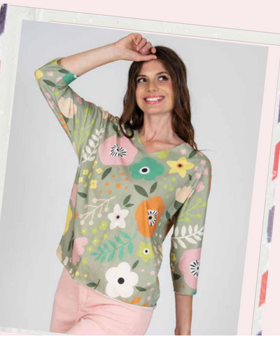 Flower Power 3 quarter sleeve tee  Cotton