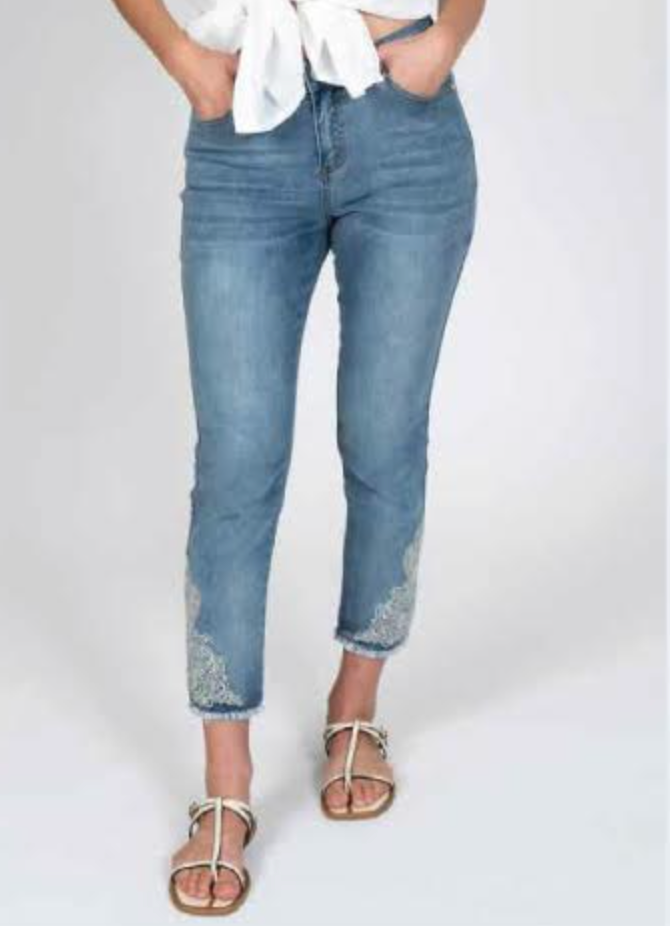 Denim Crop jean with embroidery
