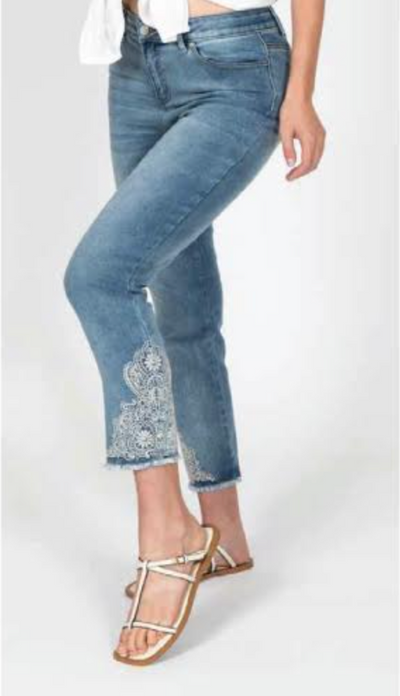 Denim Crop jean with embroidery