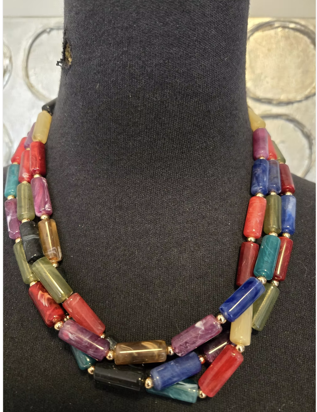 Colourful Three Strand Necklace and Matching earrings