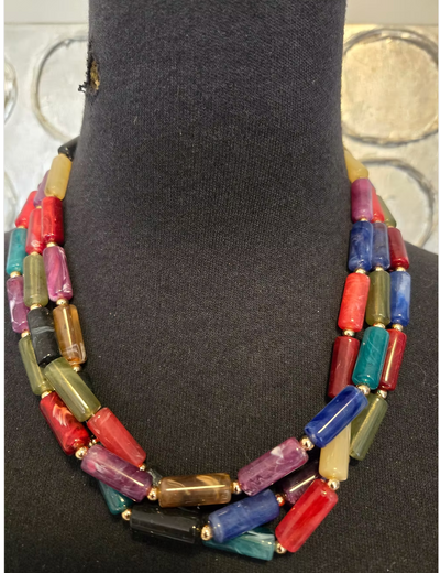 Colourful Three Strand Necklace and Matching earrings