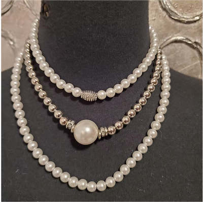 Multi Strand Pearl Necklace Sets -  Gold or Silver
