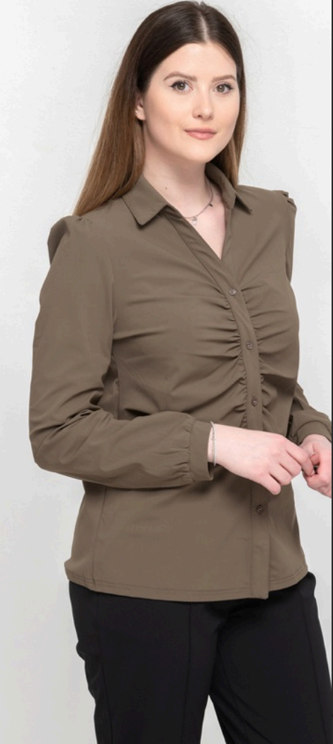 Olive Blouse with Ruching  Front