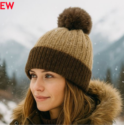 Knit Pompom Winter Hat - Two Colours