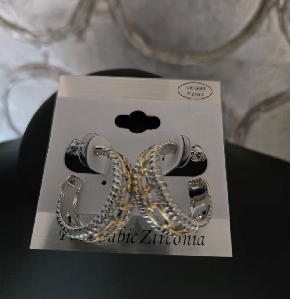 Silver and Gold Stud Hoop Earrings