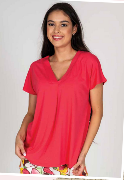V-Neck Top with Front Pleat -4 colours