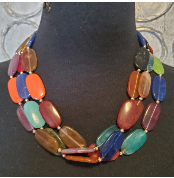 Colourful Three Strand Flat Bead and matching Earrings