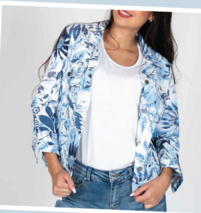 Blue Floral Jean Jacket