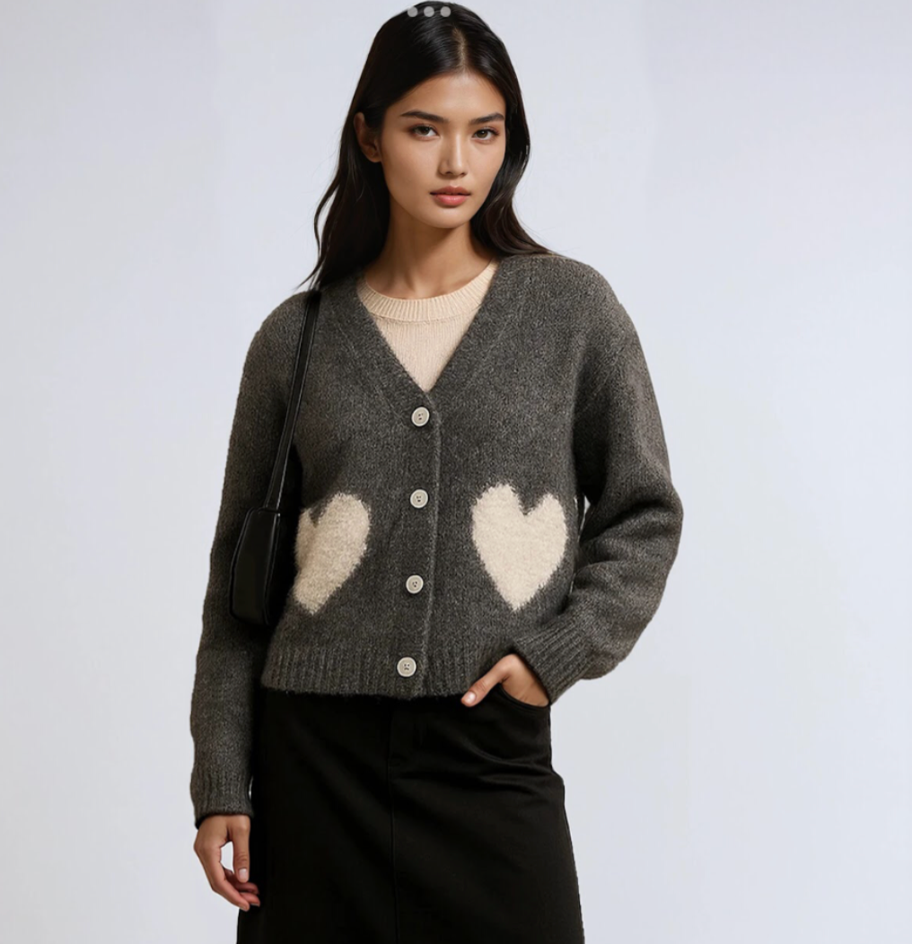 Knit Cardigan with Sequined Hearts - Destination Wear by Point Zero  (Holiday)