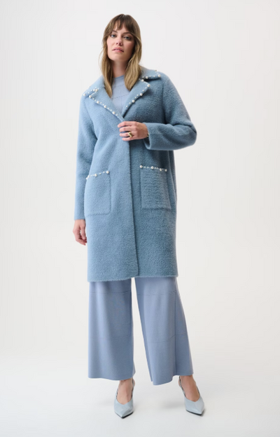 Feather Yarn Sweater Coat with Pearl Trim  by Joseph Ribkoff