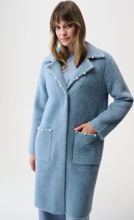 Feather Yarn Sweater Coat with Pearl Trim  by Joseph Ribkoff