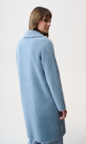 Feather Yarn Sweater Coat with Pearl Trim  by Joseph Ribkoff