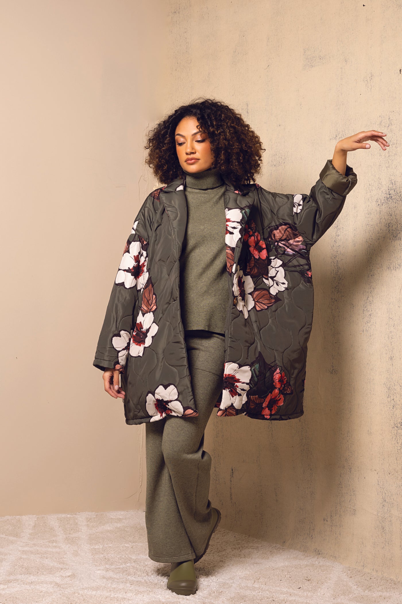 Italian Floral Puffer Coat  - Three colours