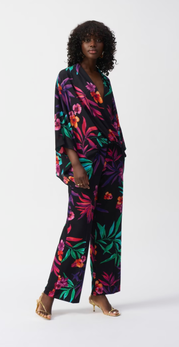 Silky knit tropical print pant