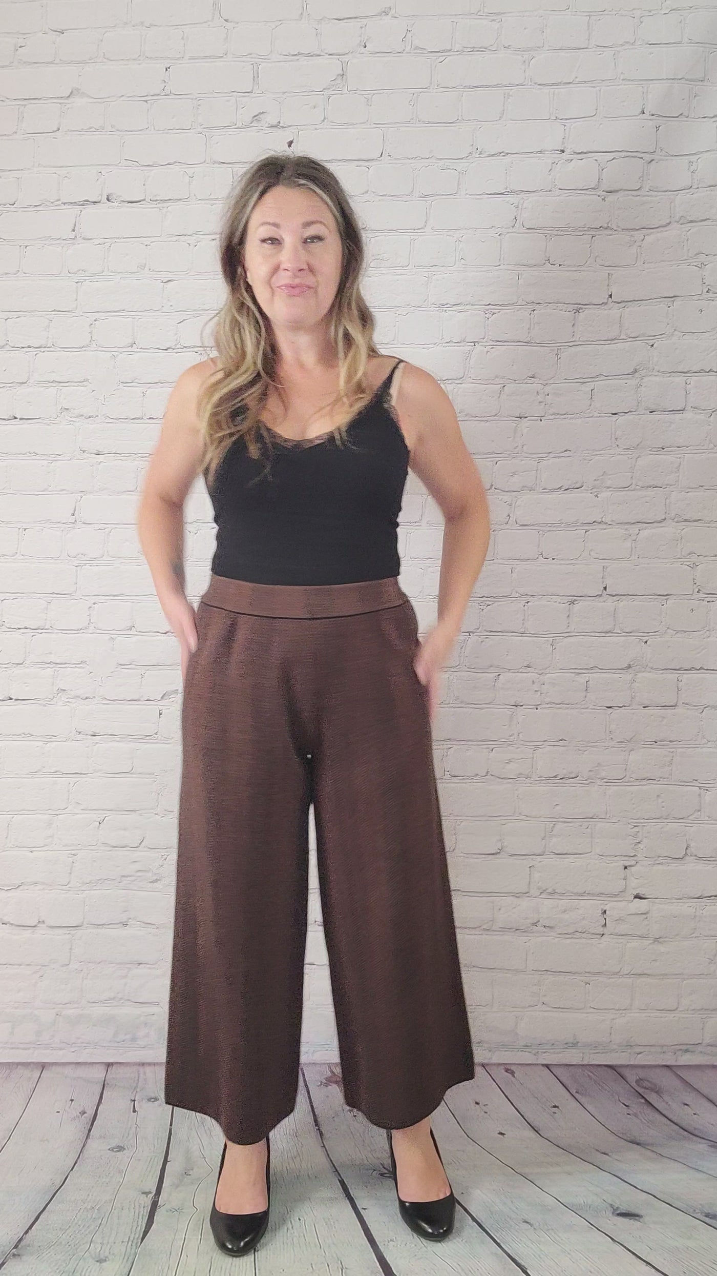 The Essential Wide Herringbone Pant Chocolate