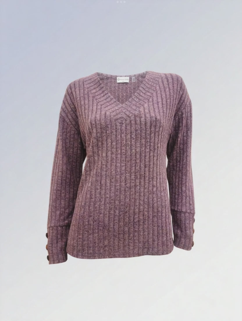 Ribbed V- Neck Sweater  - Two colours